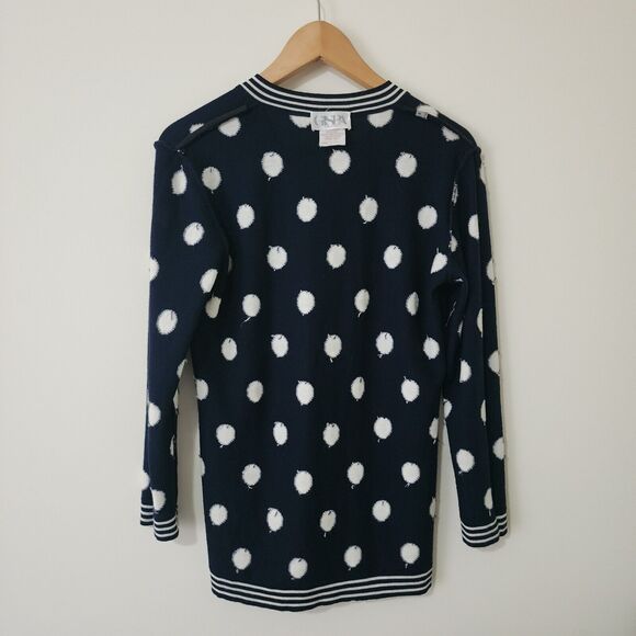 Gispa Italy Womens Wool-Blend Polka Dot V-Neck Sweater Navy Blue White Size 6/8 - Picture 4 of 8
